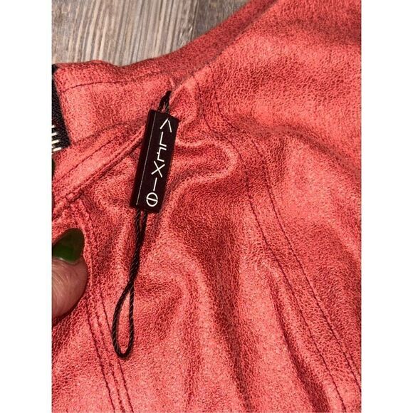 NWT ALEXIS X REVOLVE  faux leather suede rose metallic mini dress with zip back - Picture 8 of 8